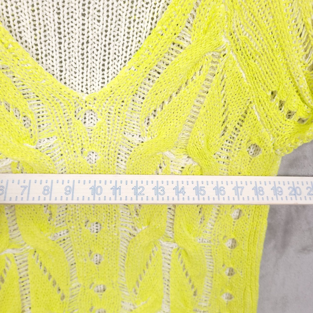 Free People Pullover Sweater Small Spray Highlighter Neon Cable Knit Boho Grunge - Picture 5 of 12